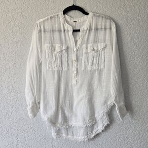 Free People‎ XS White Gauzy popover long sleeve top